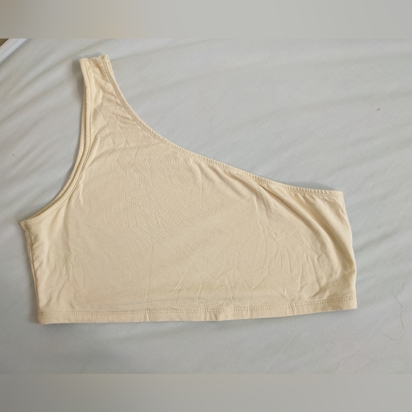 Cream One  Shoulder Crop Top - Picture 3 of 6